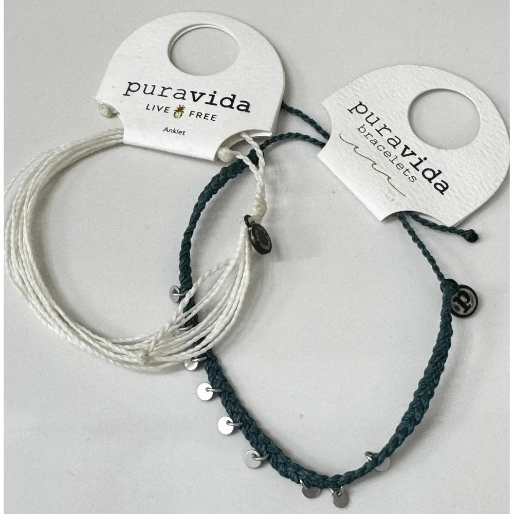 Pura Vida Anklet & Bracelet Teal / White NWT Set Of 2